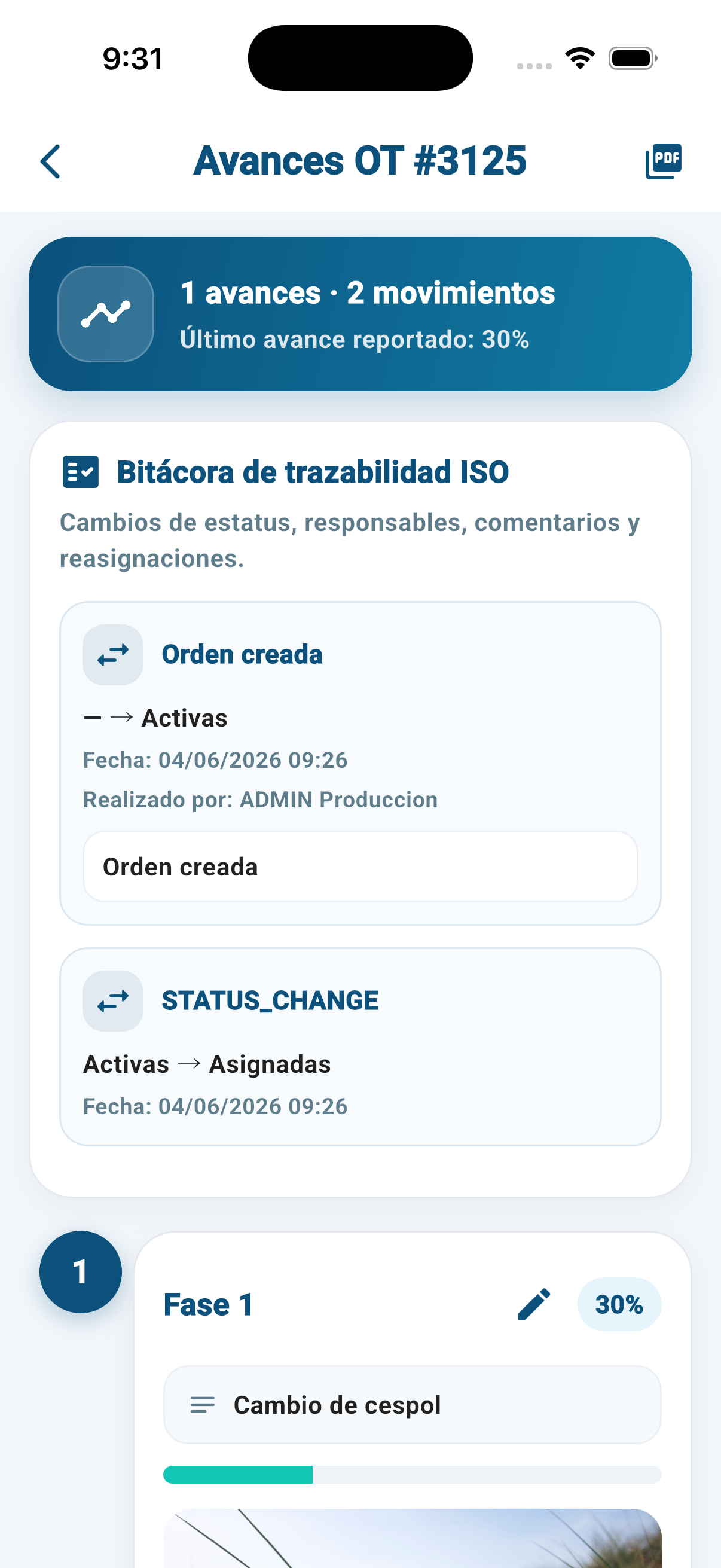 Bitácora de trazabilidad ISO y avances en XelMaint