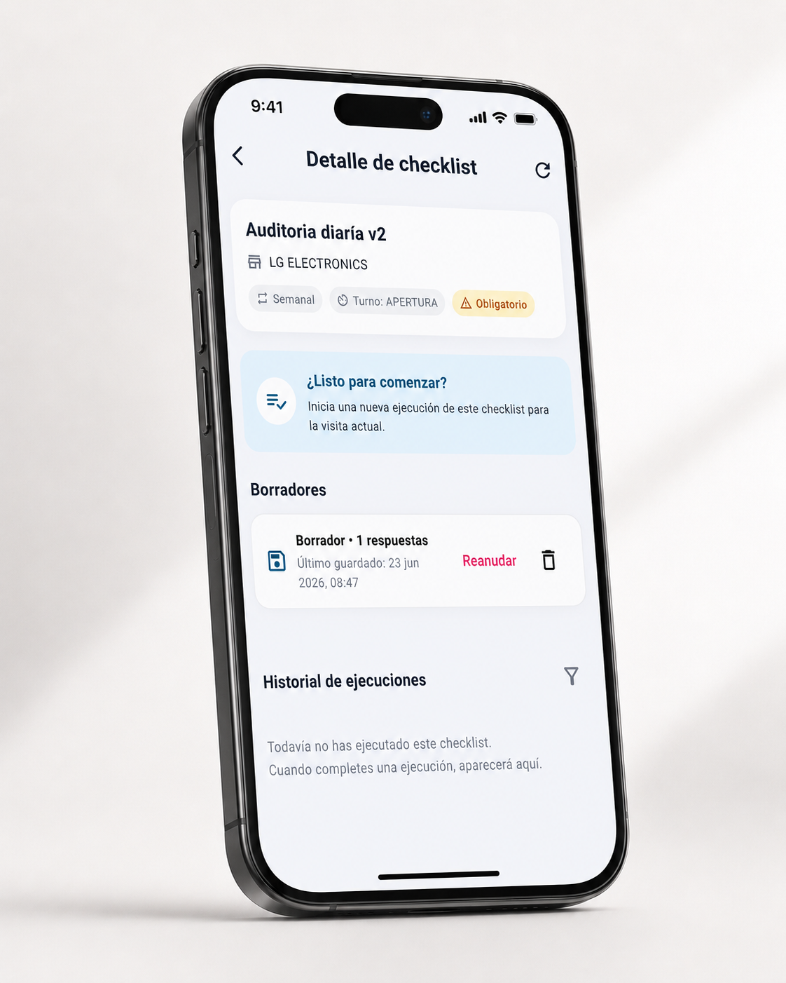 Constructor de checklist operativo en XelMaint