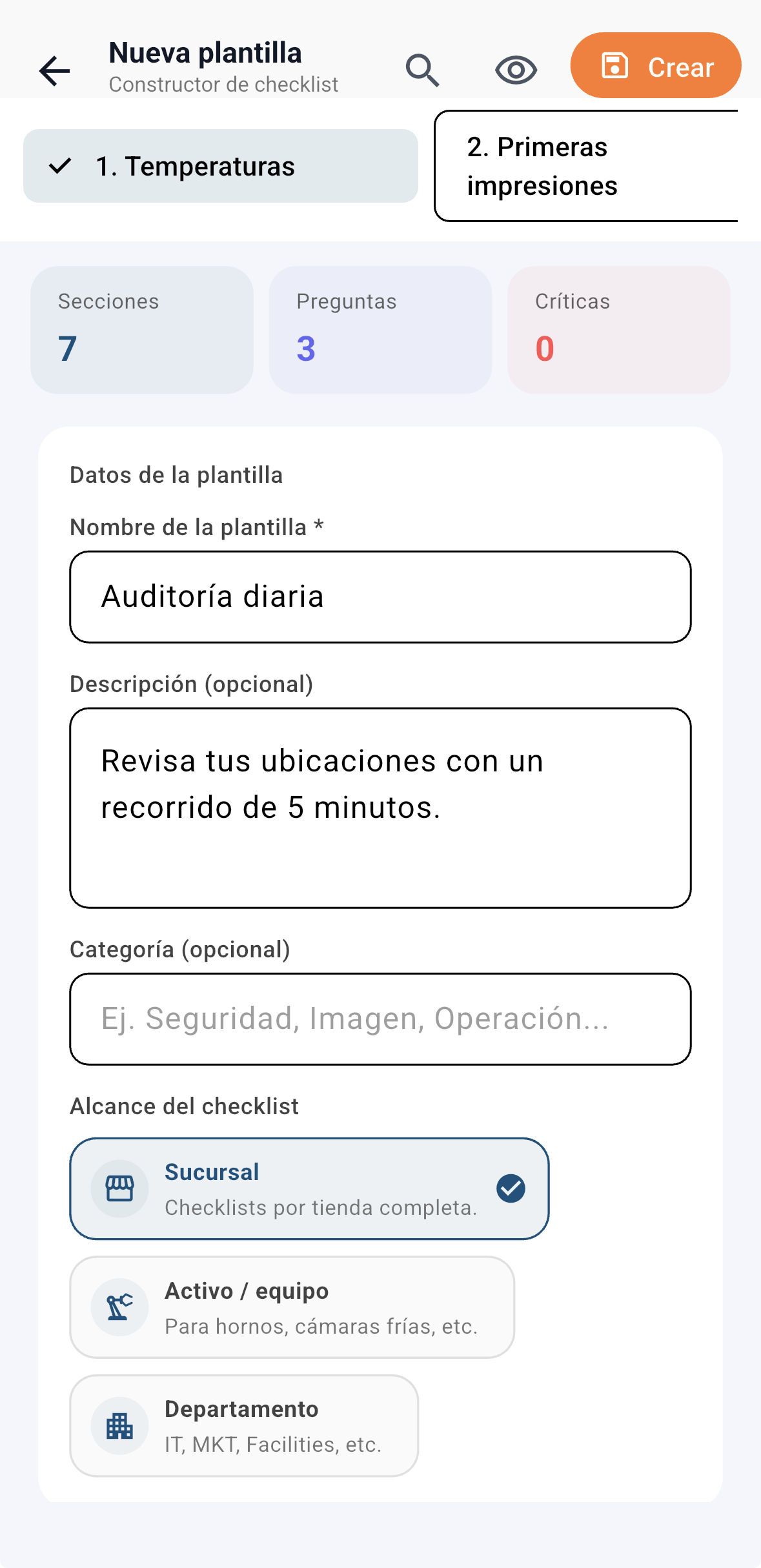 Constructor de checklists operativos en XelMaint