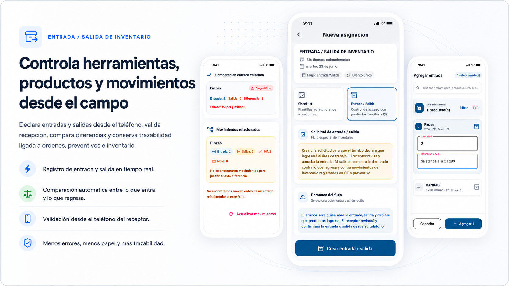 Control de entrada y salida de inventario en XelMaint