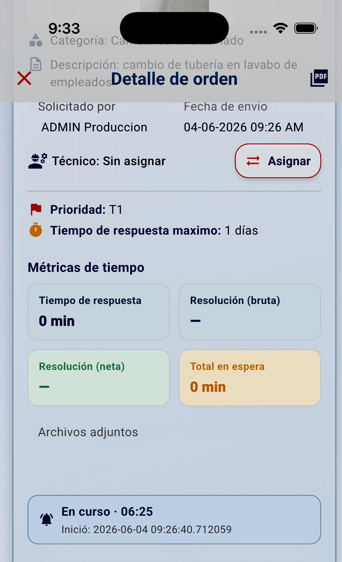Detalle de orden correctiva en XelMaint