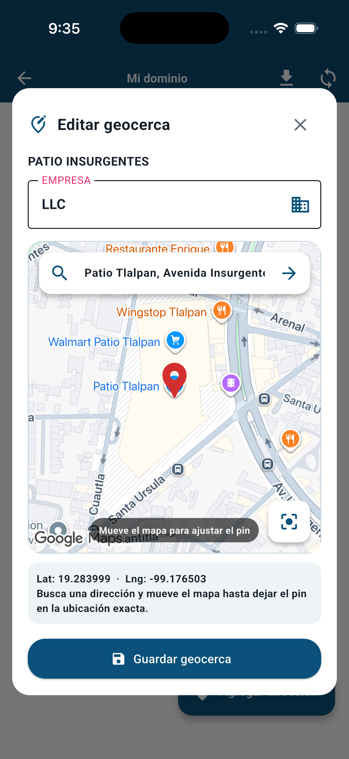 Edición de geocerca GPS en XelMaint